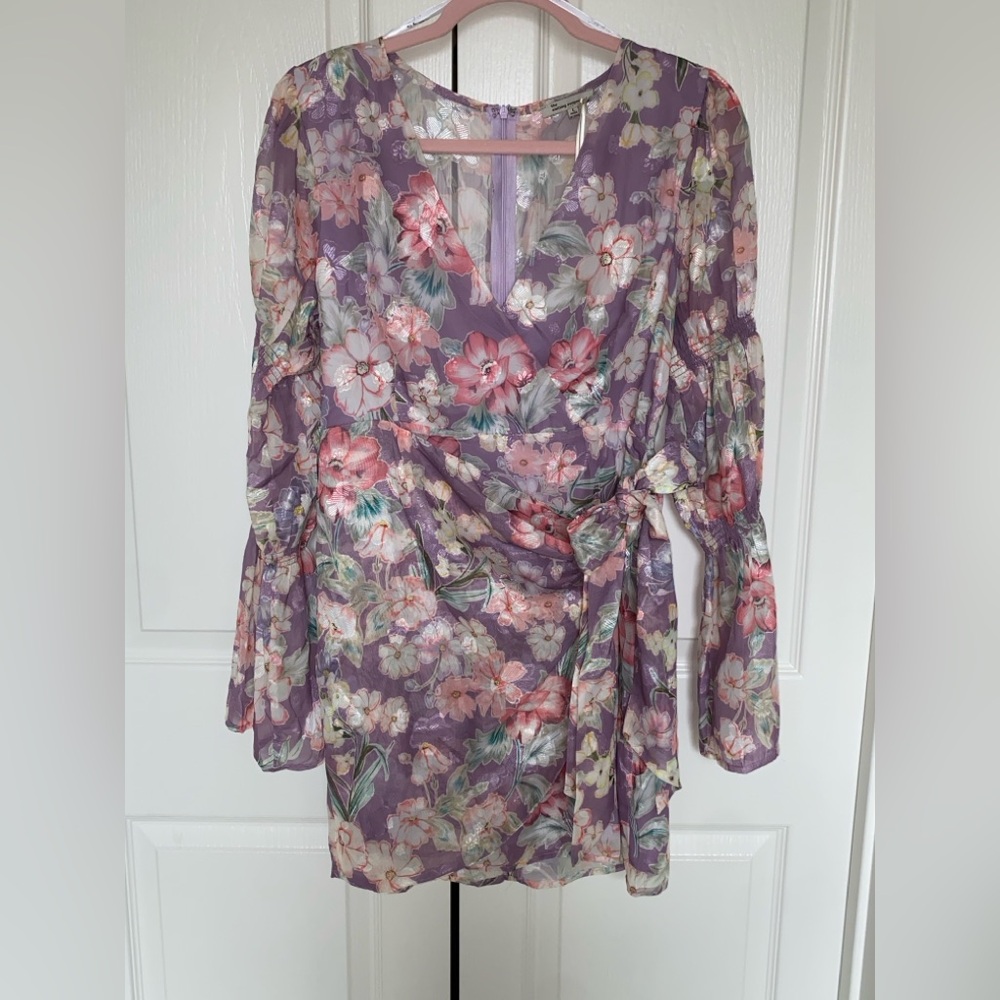 The Clothing Company Floral Long Sleeve Dress in Purple and Pink